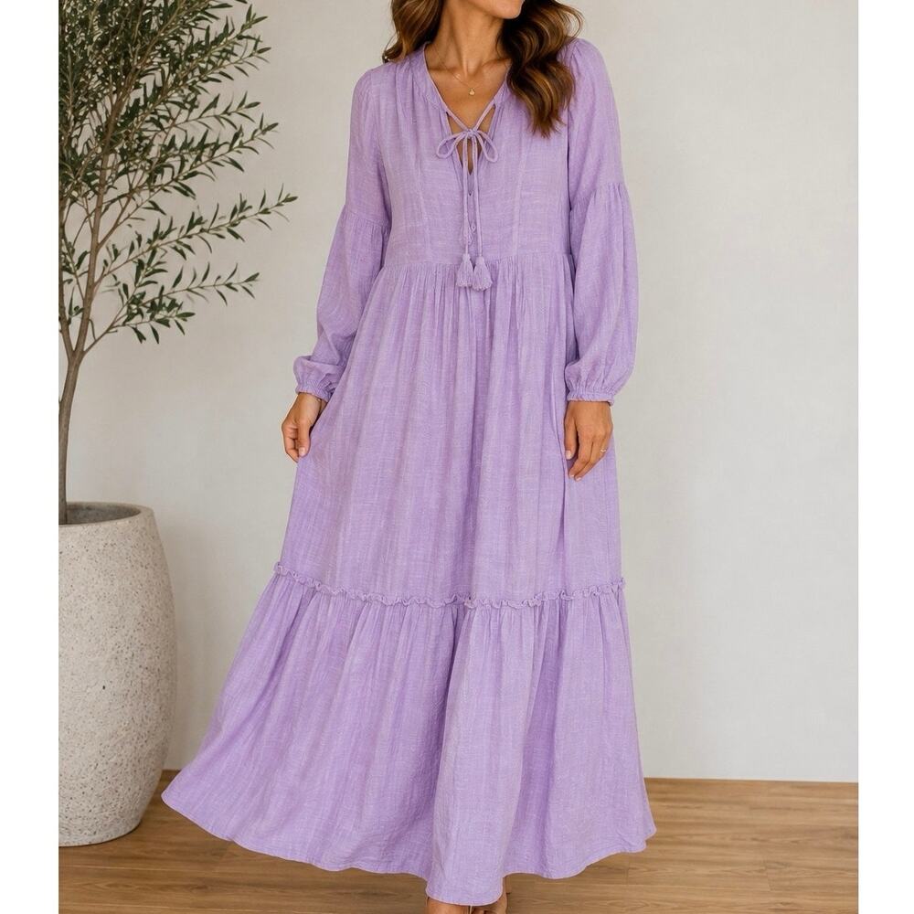 Pearl and Caviar Lavender Pink Bohemian Balloon Sleeve Zakar Maxi Dress M/L
